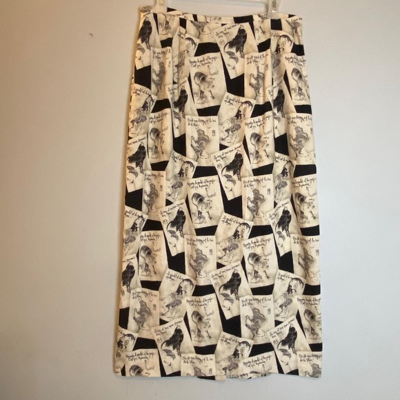 Vintage 90's Sharon Young Women Size 12 Rooster Print Midi Skirt Cottage Farm - Picture 2 of 11